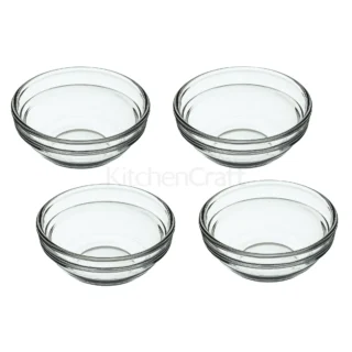 KitchenCraft Glass Pinch Bowl Set, Set of Four, 7.5cm/55ml, Labelled